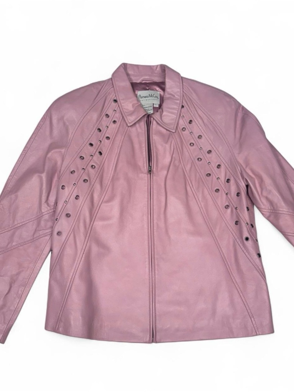 Pamela McCoy Light Pink Leather Jacket with Stud Detailing